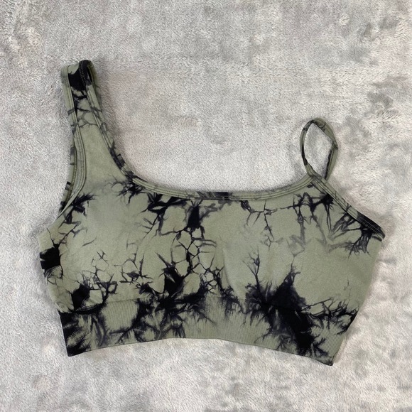 Other - Unbranded Sports Bra Womens M Green Tie Dye One Shoulder Ribbed Active